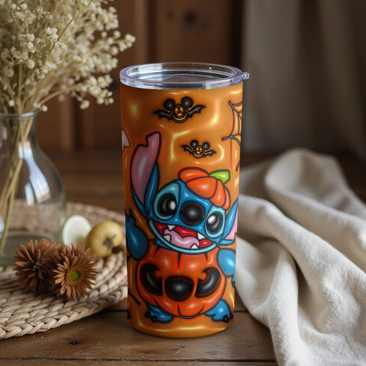 Halloween Themed Tumbler with Pumpkin Art