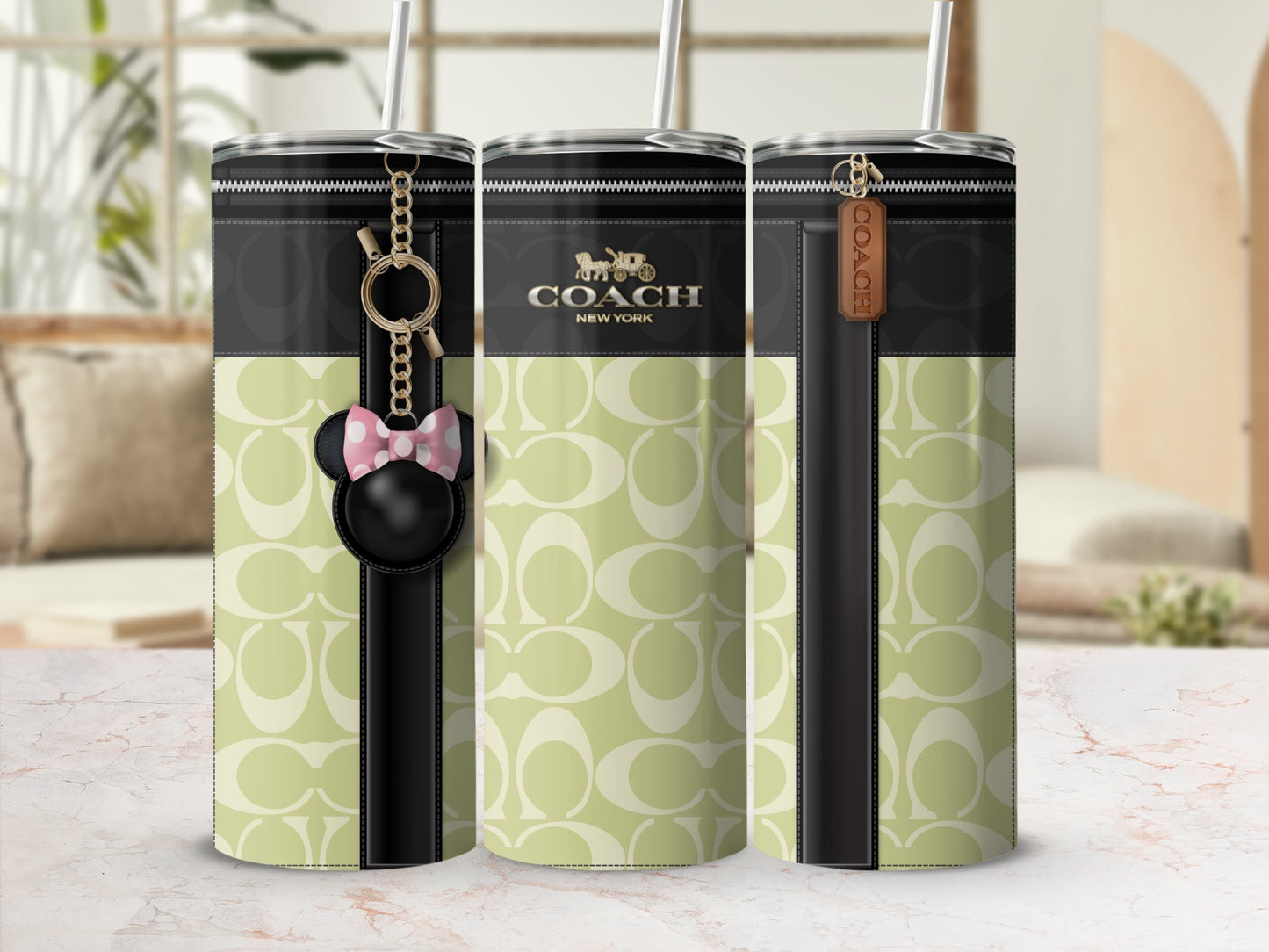 Green Coach New York Inspired Minnie Keychain Tumbler