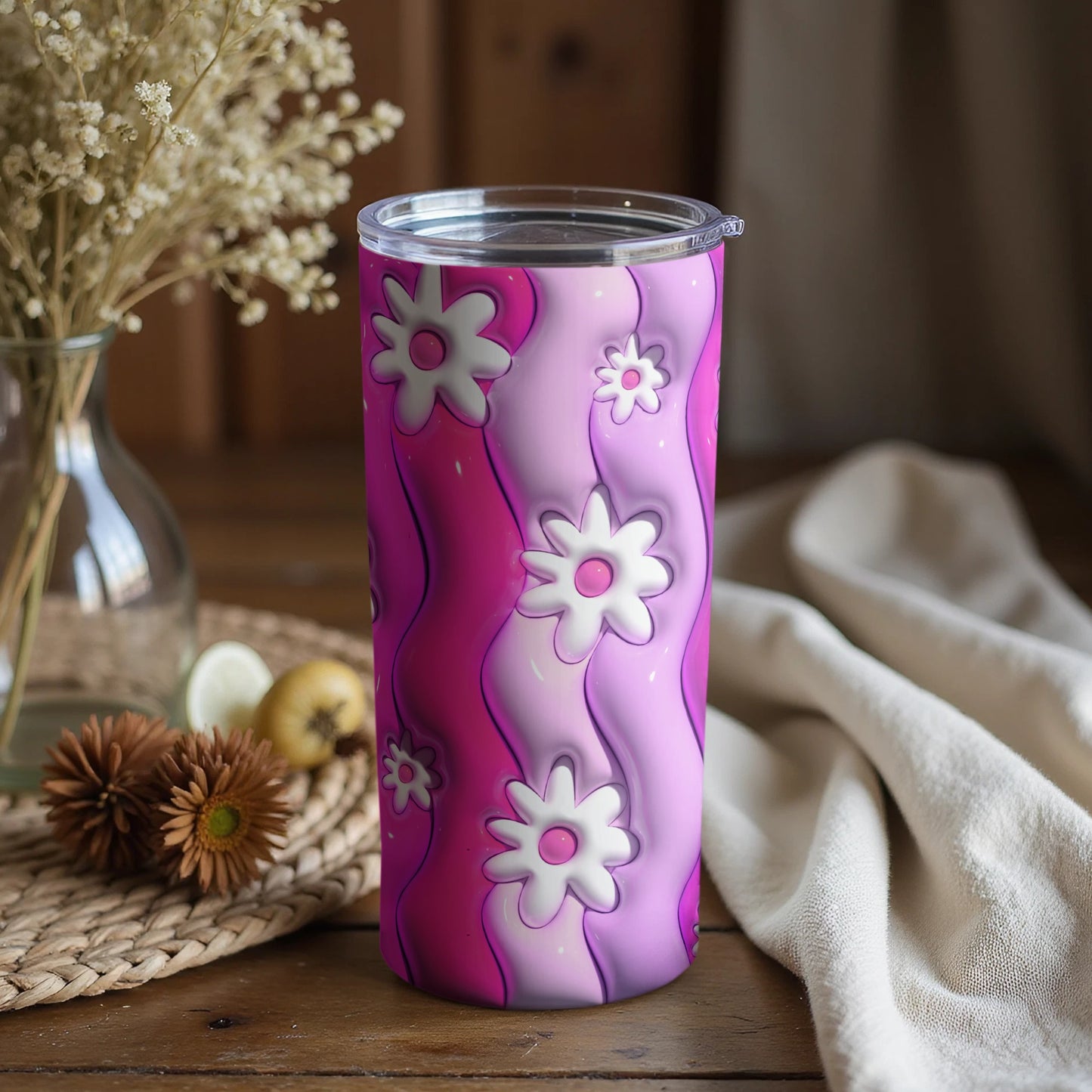 Pink and Purple Tumbler with Floral Design Tumbler