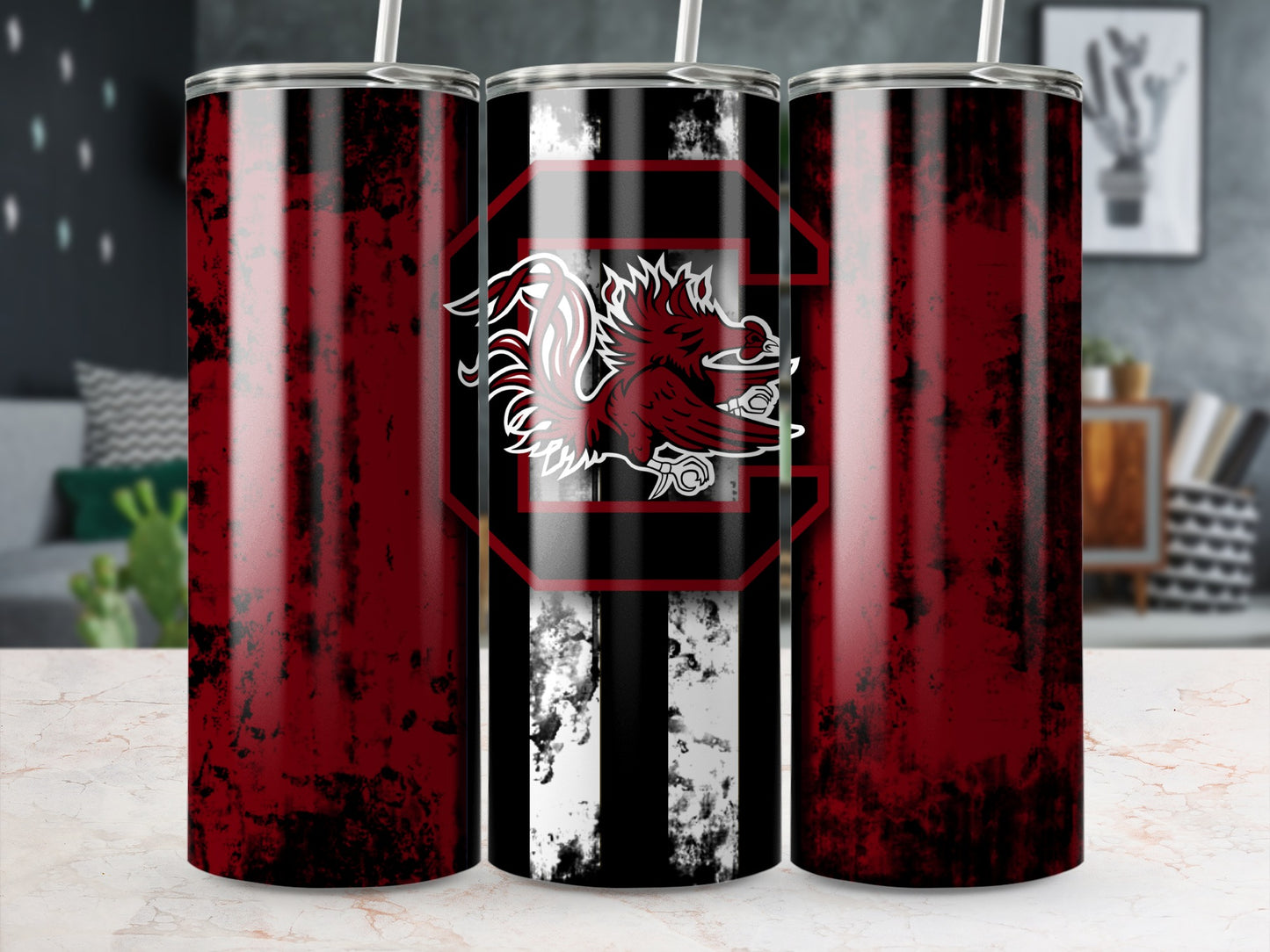 Rustic Red and Black Gamecock Design Tumbler