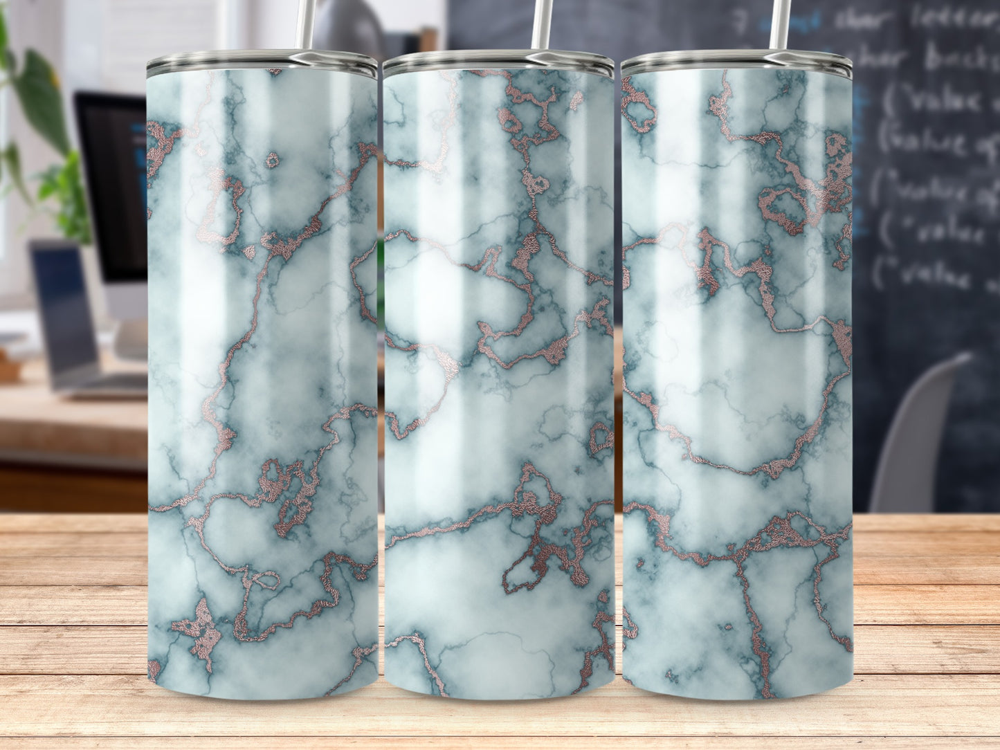 Rose Gold Veins Light Blue Marble Pattern Tumbler product type