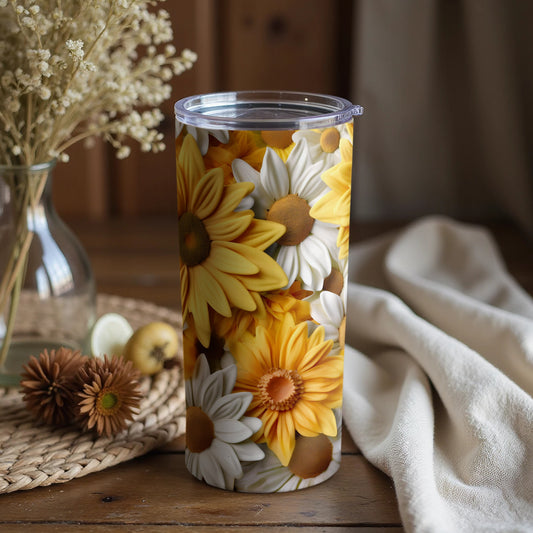 Vibrant Sunflower and Daisy Art Travel Mug