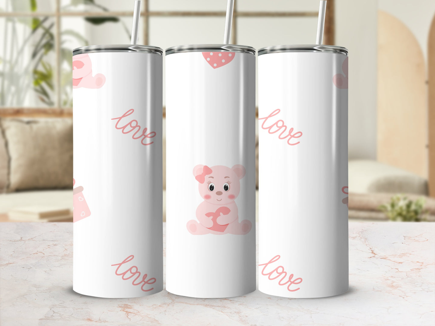 Adorable Pink Teddy Bear Love Design Tumbler