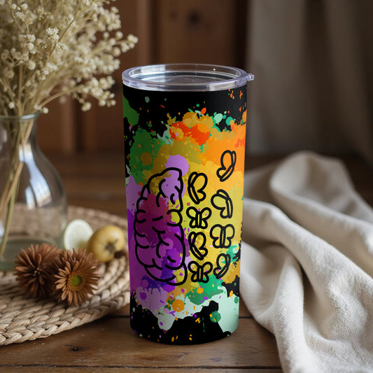 Abstract Colorful Art Brain and Butterflies Tumbler