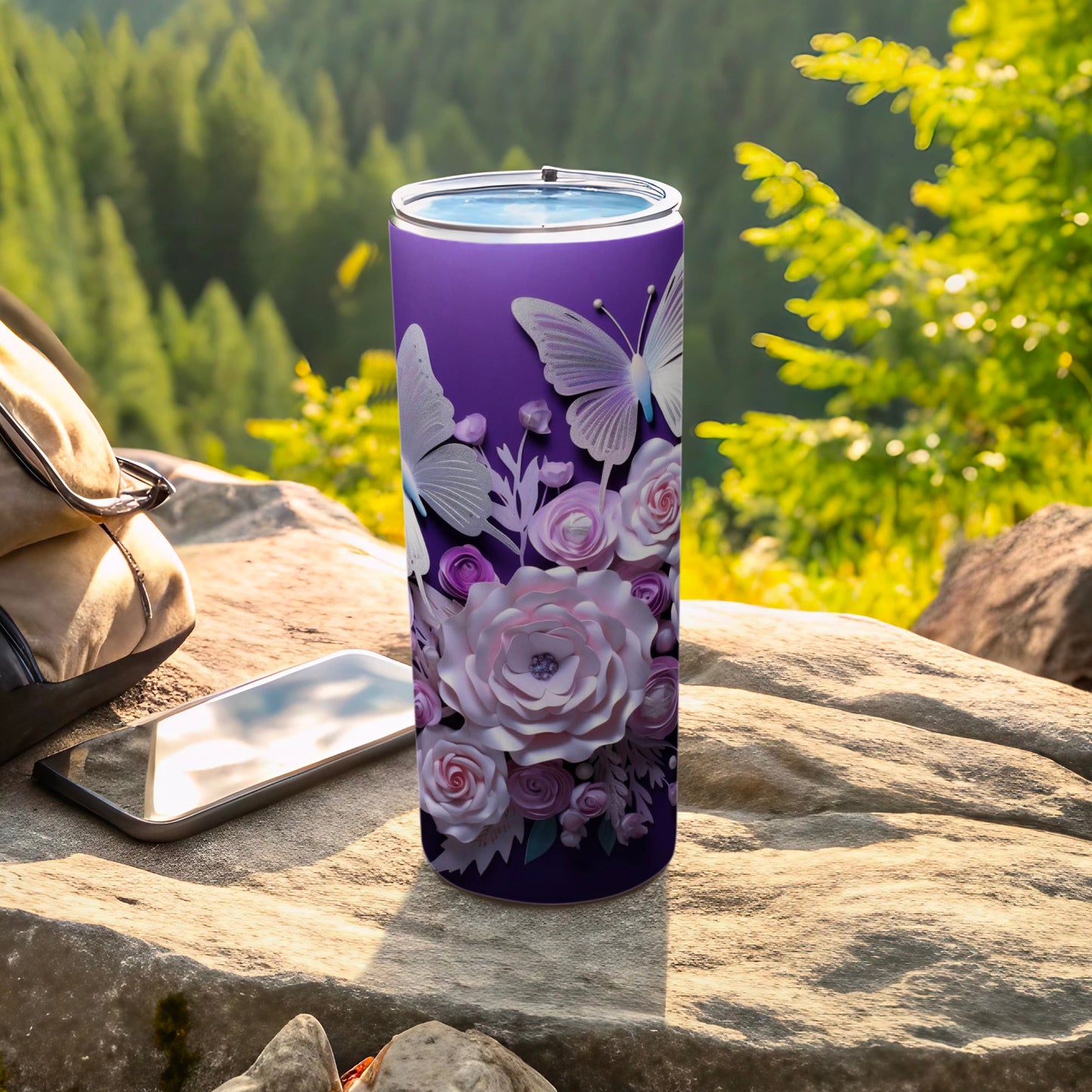 Purple Butterfly Floral Elegant Tumbler Hydration product type