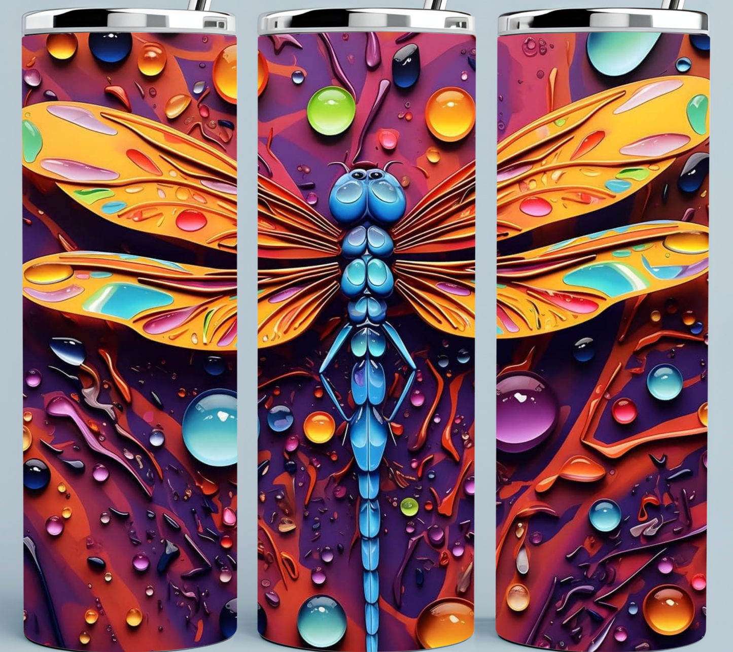 Dragonfly Tumbler with raindrops