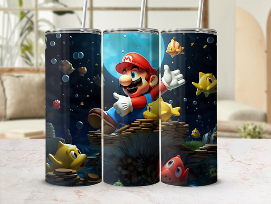 Mario Swimming with Fish Underwater Scene Tumbler