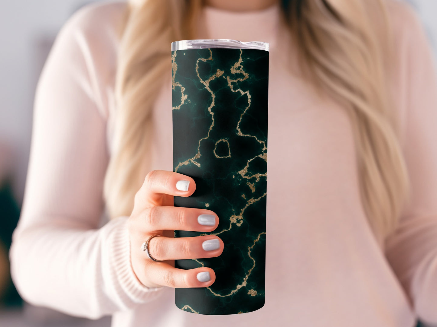 Luxurious Emerald with Golden Veins Accent Tumblers