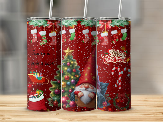 Merry Christmas Santa Gnome Tree Holiday Tumbler