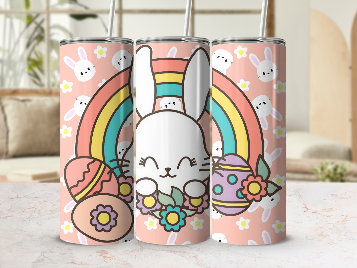 Cute Easter Bunny with Rainbow and Eggs Tumbler