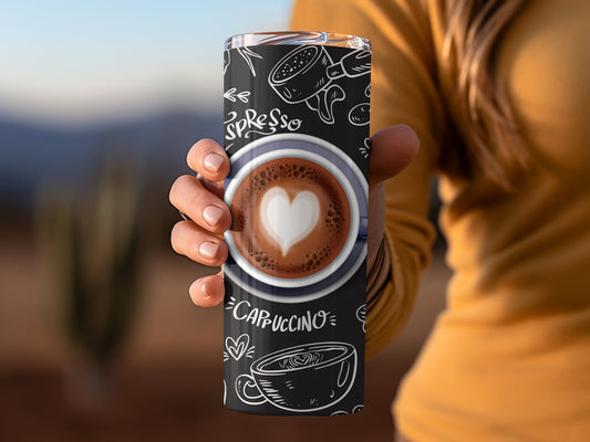 Espresso and Cappuccino Themed Travel Mug