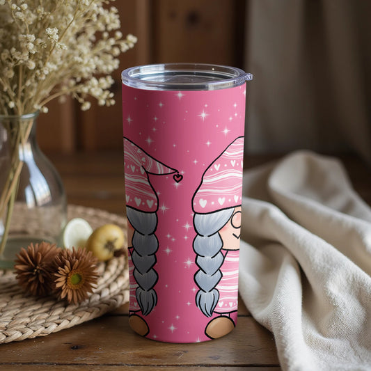 Pink Gnome Tumbler with Stars and Sparkles Design