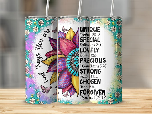 Inspirational Floral Art God Says You Are Words Tumbler