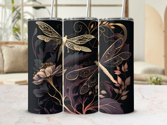 Elegant Dragonfly and Floral Art Design Tumbler