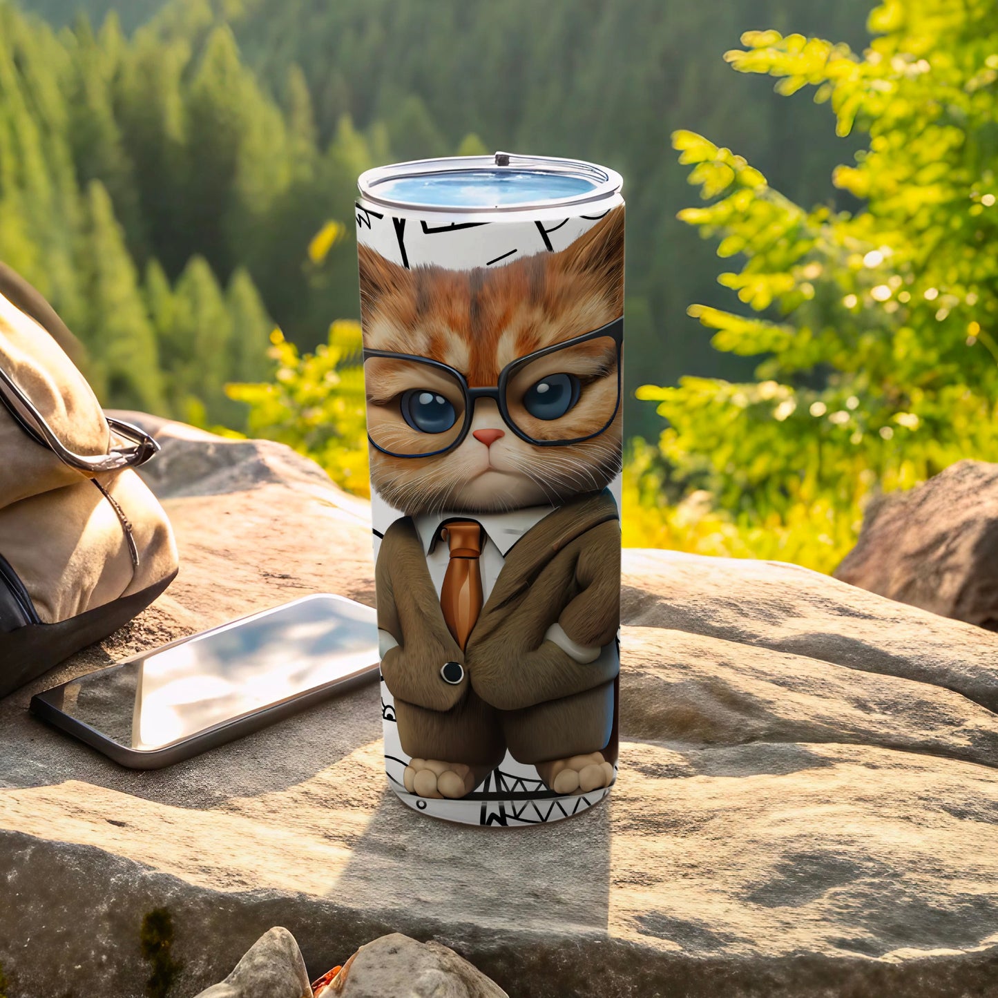 Cute Cat in Business Suit Tumbler for Outdoor Adventures