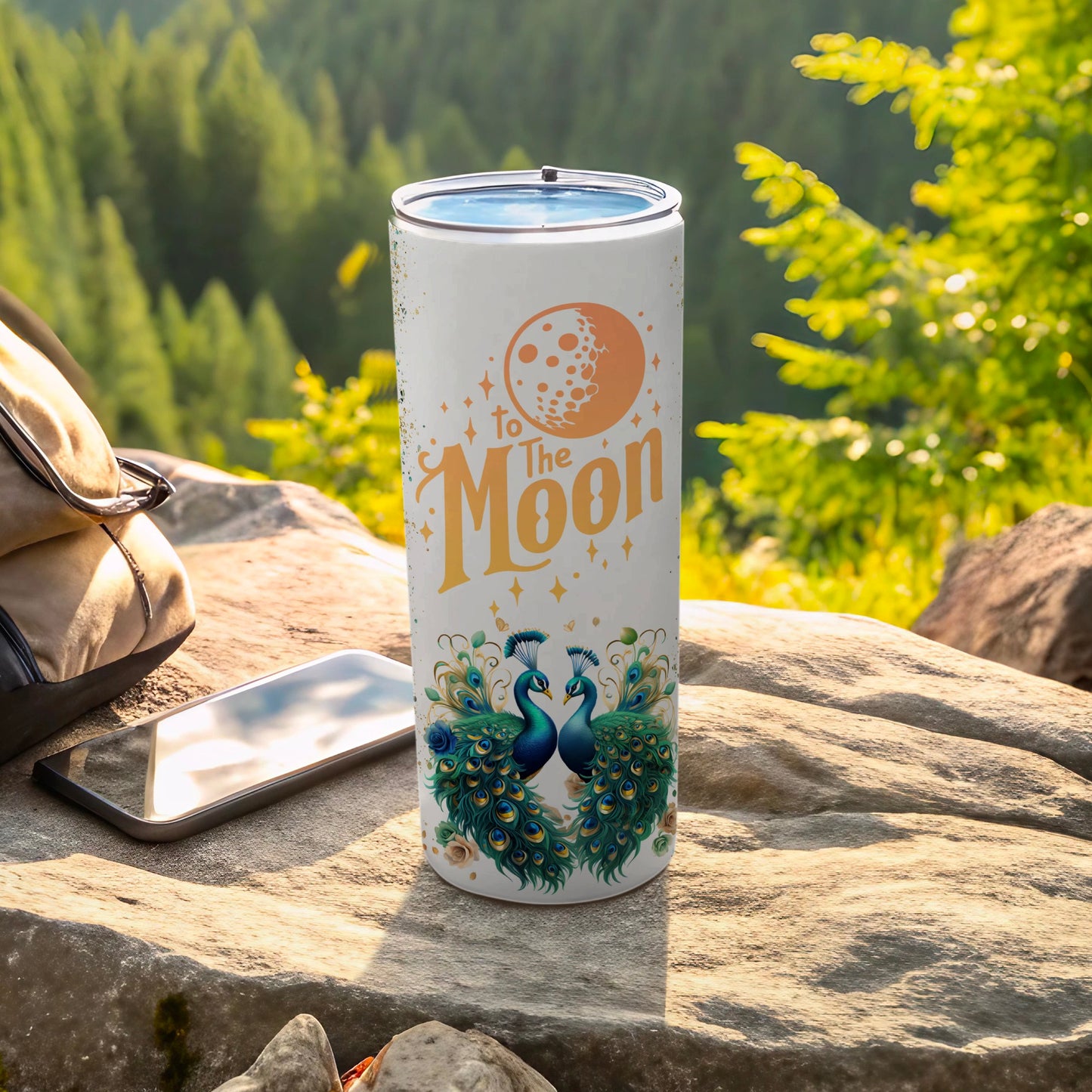 To The Moon Peacock Design Travel Tumbler