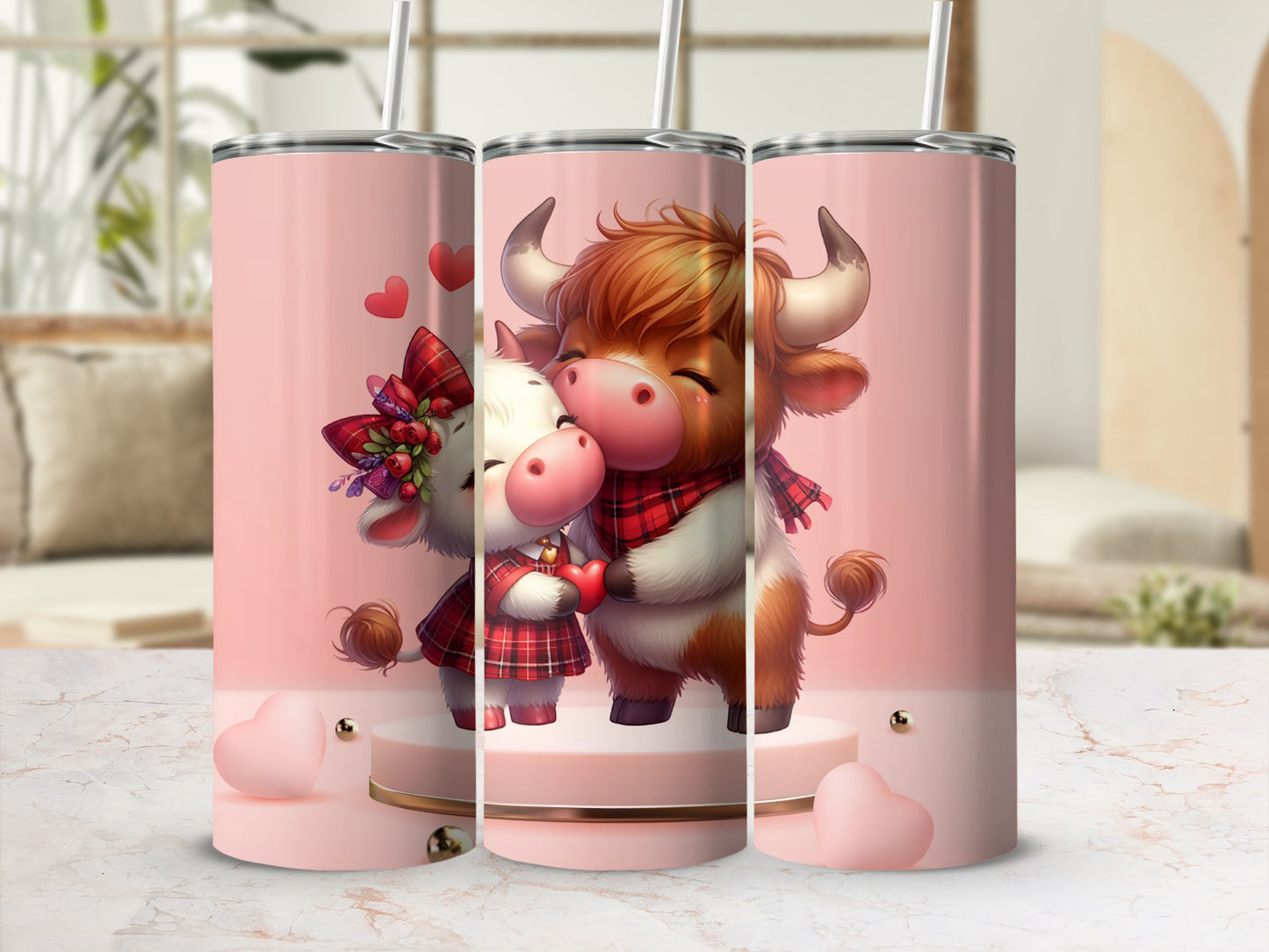 Adorable Highland Cow Love Scene Tumblers