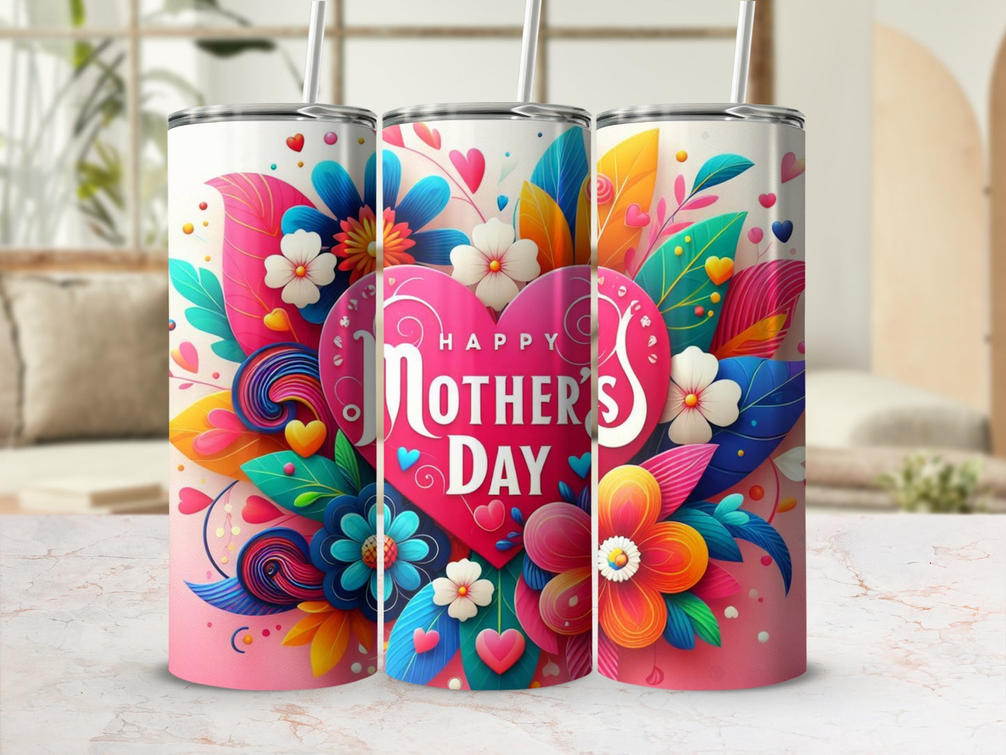 Colorful Happy Mother's Day Floral Design Tumbler