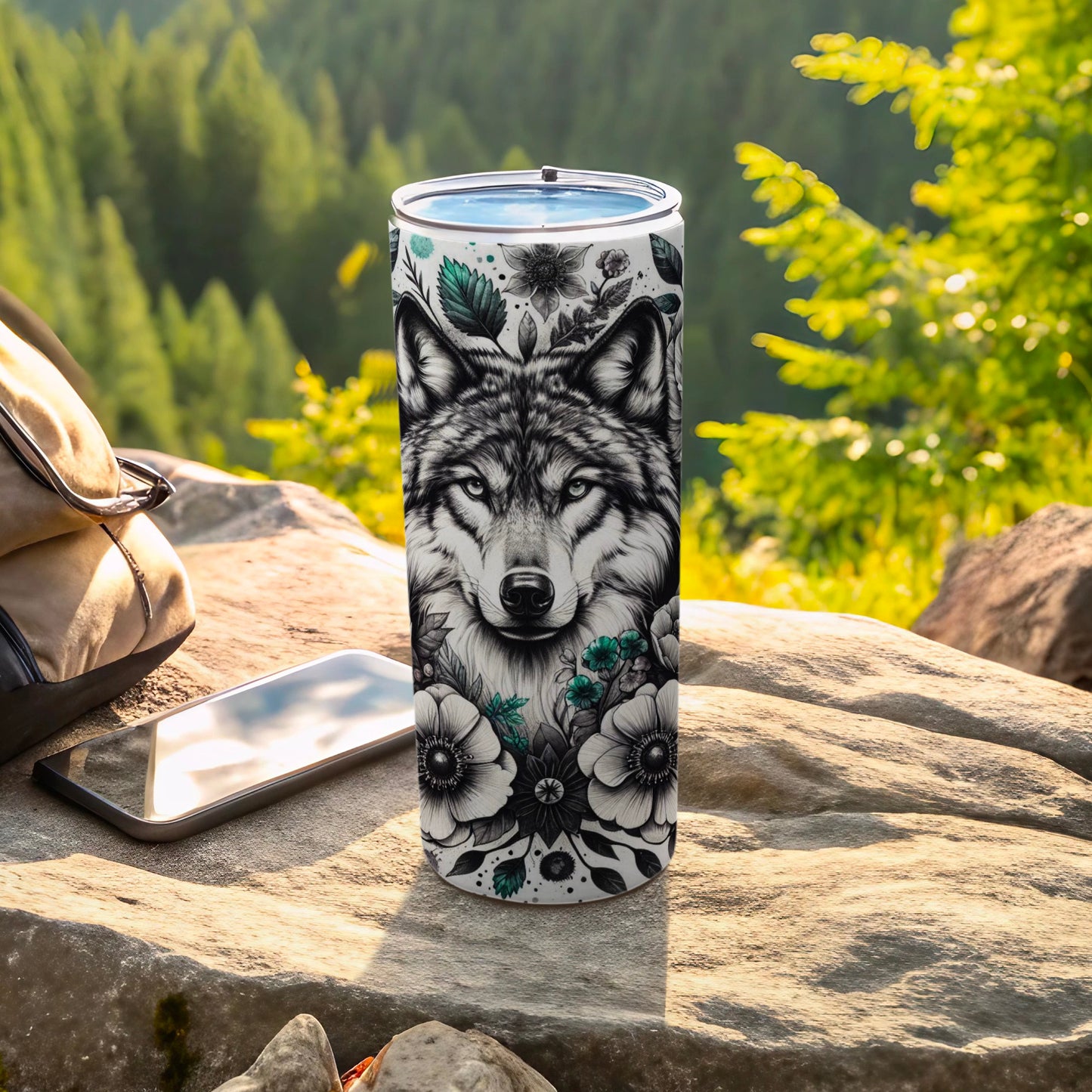 Majestic Wolf Floral Art Tumbler Wilderness Product type