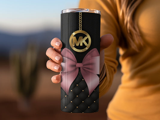 Elegant Pink Bow and Gold Emblem Insulated Tumbler