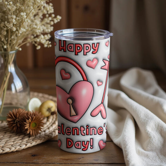 Happy Valentine's Day Hearts and Lock Design Tumbler
