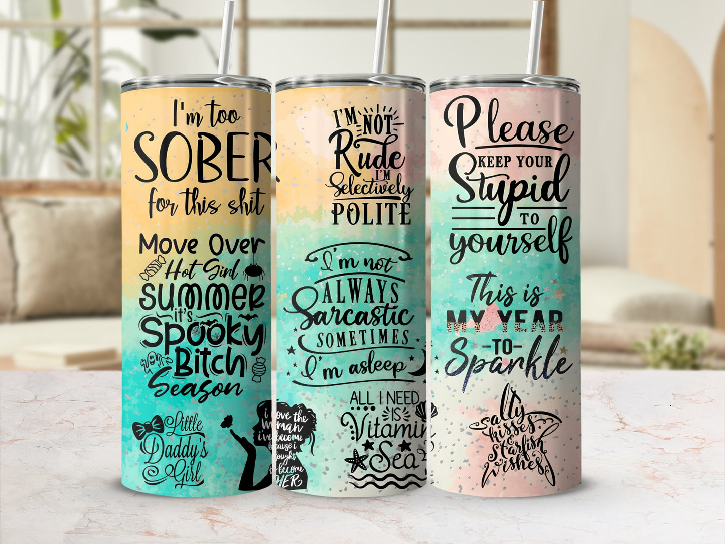 Funny Inspirational Quotes Tumbler with Straw Reusable Cup