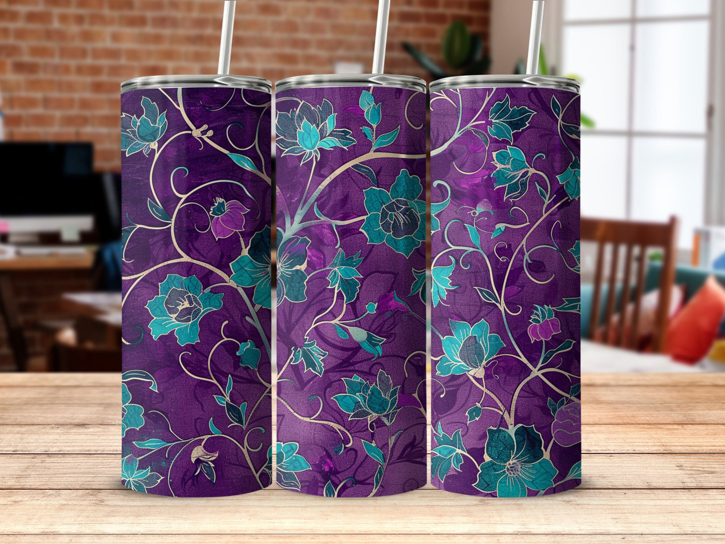 Vibrant Purple Floral Pattern Tumbler for Stylish Hydration