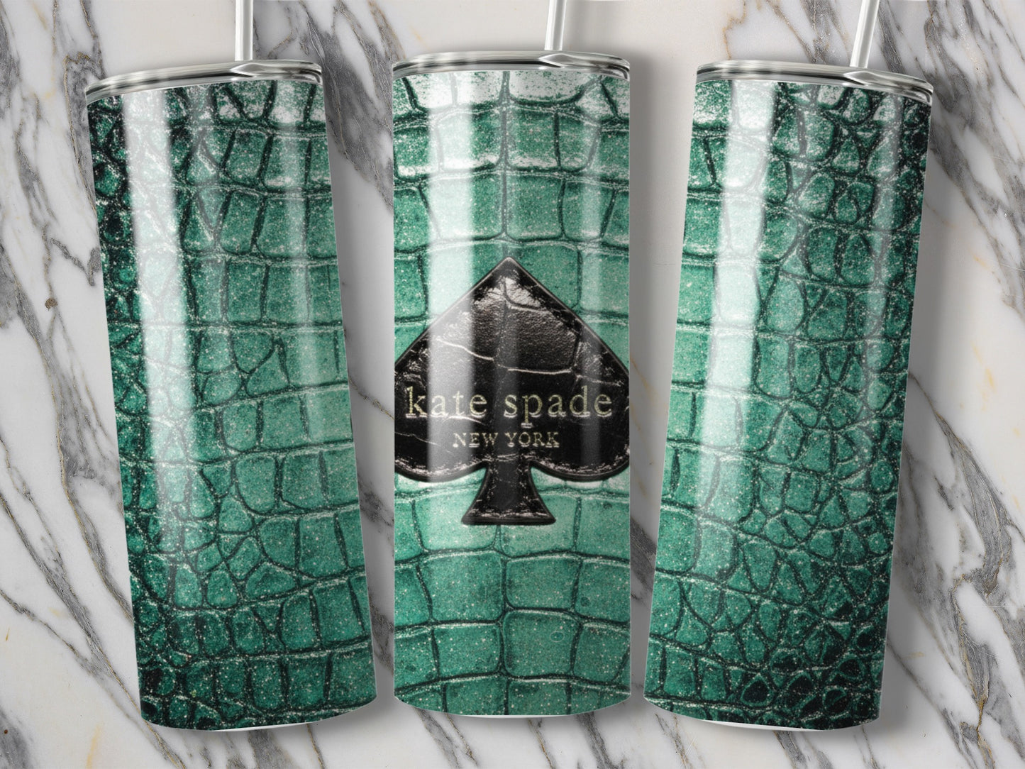 Kate Spade Inspired New York Emblem Green Crocodile Tumblers