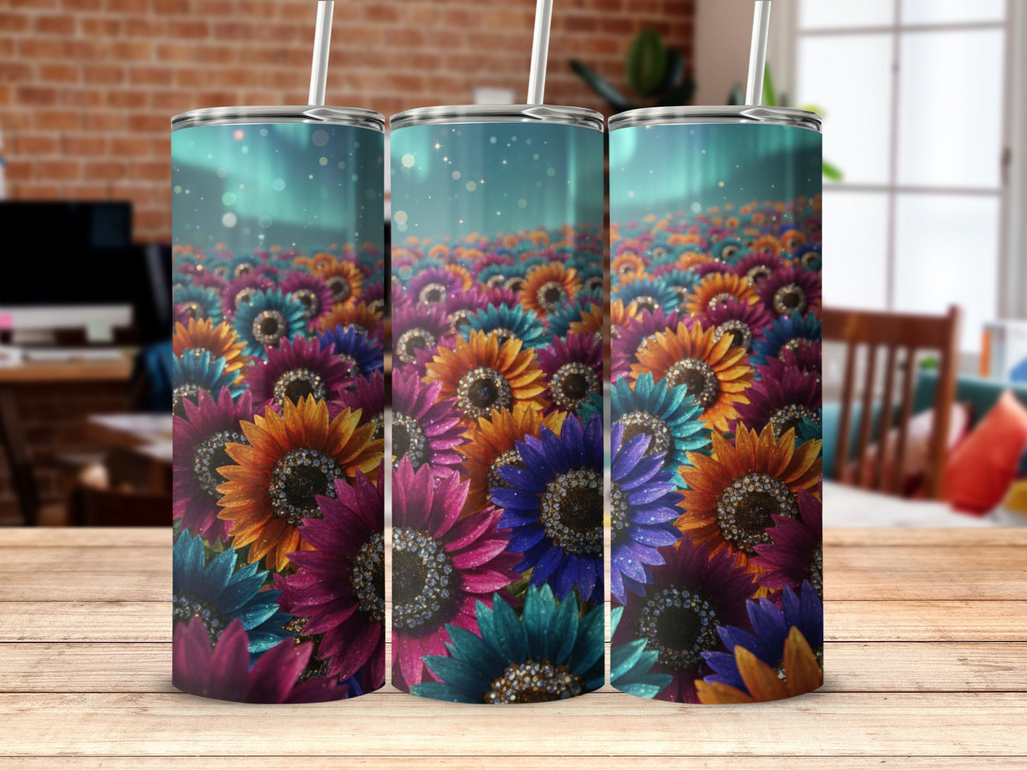 Colorful Sunflower Design Stainless Steel Tumbler