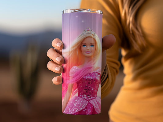 Pink Princess Barbie Doll on Sunset Background Tumblers