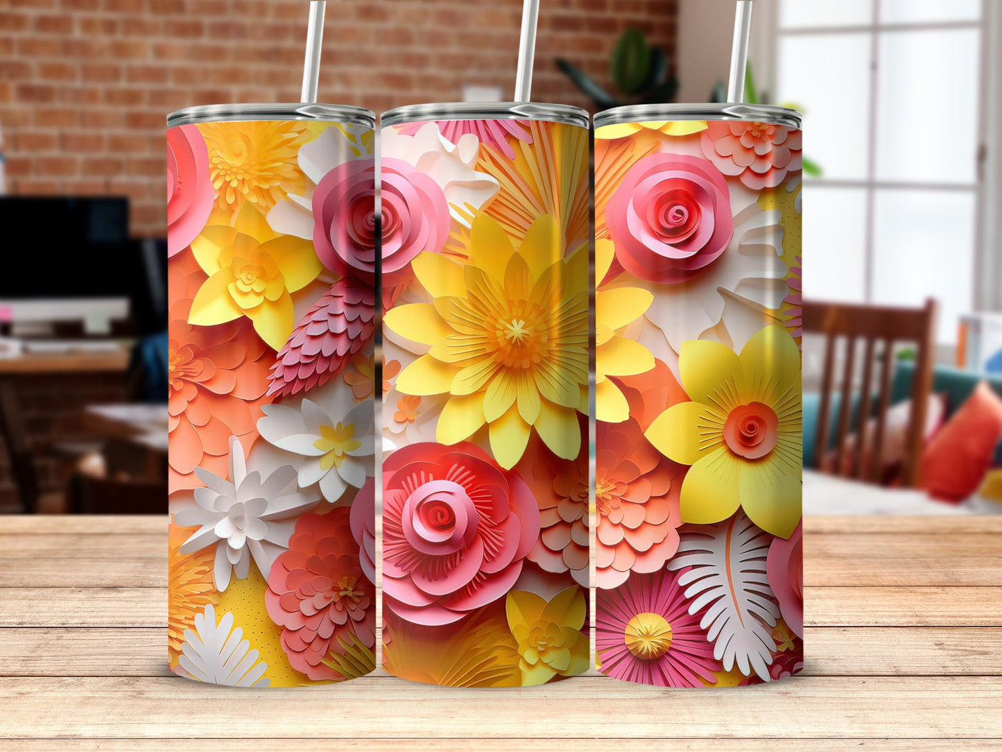 Vibrant Floral Design Tall Tumbler Unique Drinkware Product