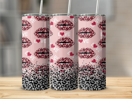 Love and Leopard Print Lip Pattern Tumbler Design