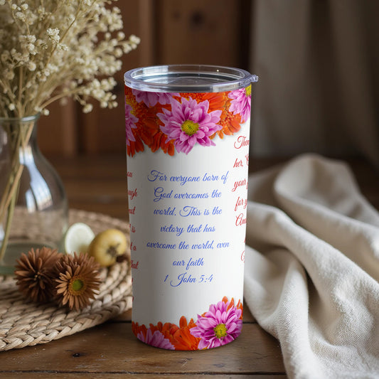 Insulated Tumbler with Floral Design and Inspirational Text