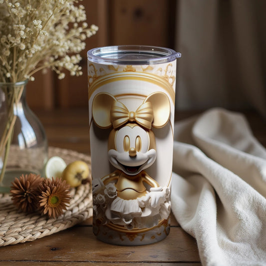 Golden Minnie Mouse Tumbler with Floral Design