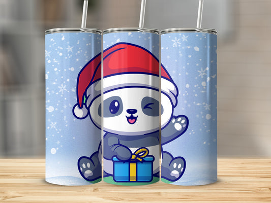 Holiday Panda with Santa Hat and Gift Unique Tumbler