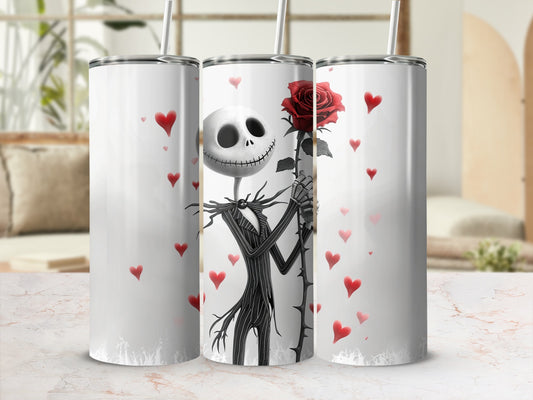 Skeleton Character Holding Rose Design Tumbler