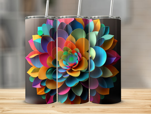 Three tumblers with vibrant floral design.