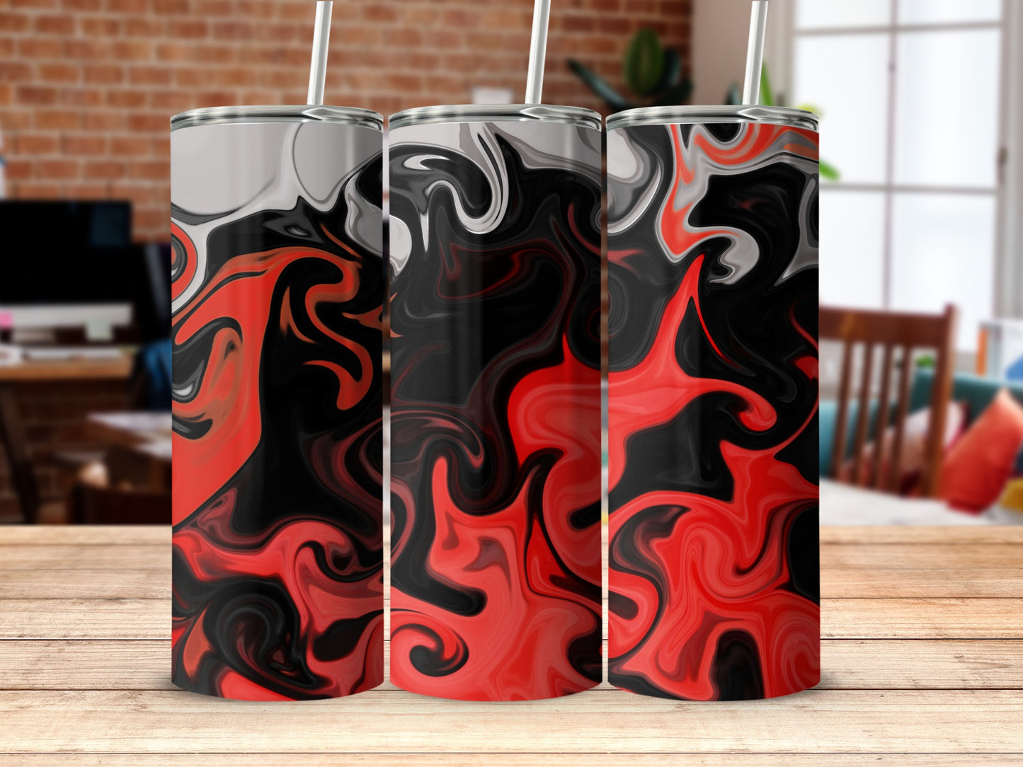 Swirling Red Black and White Design Tumbler Product