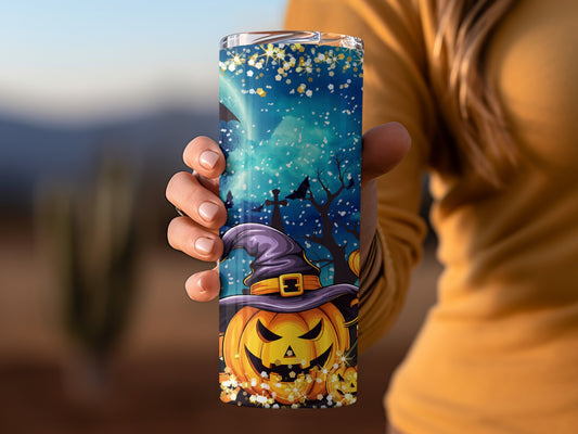 Halloween Pumpkin and Witch Hat Tumbler for Holidays