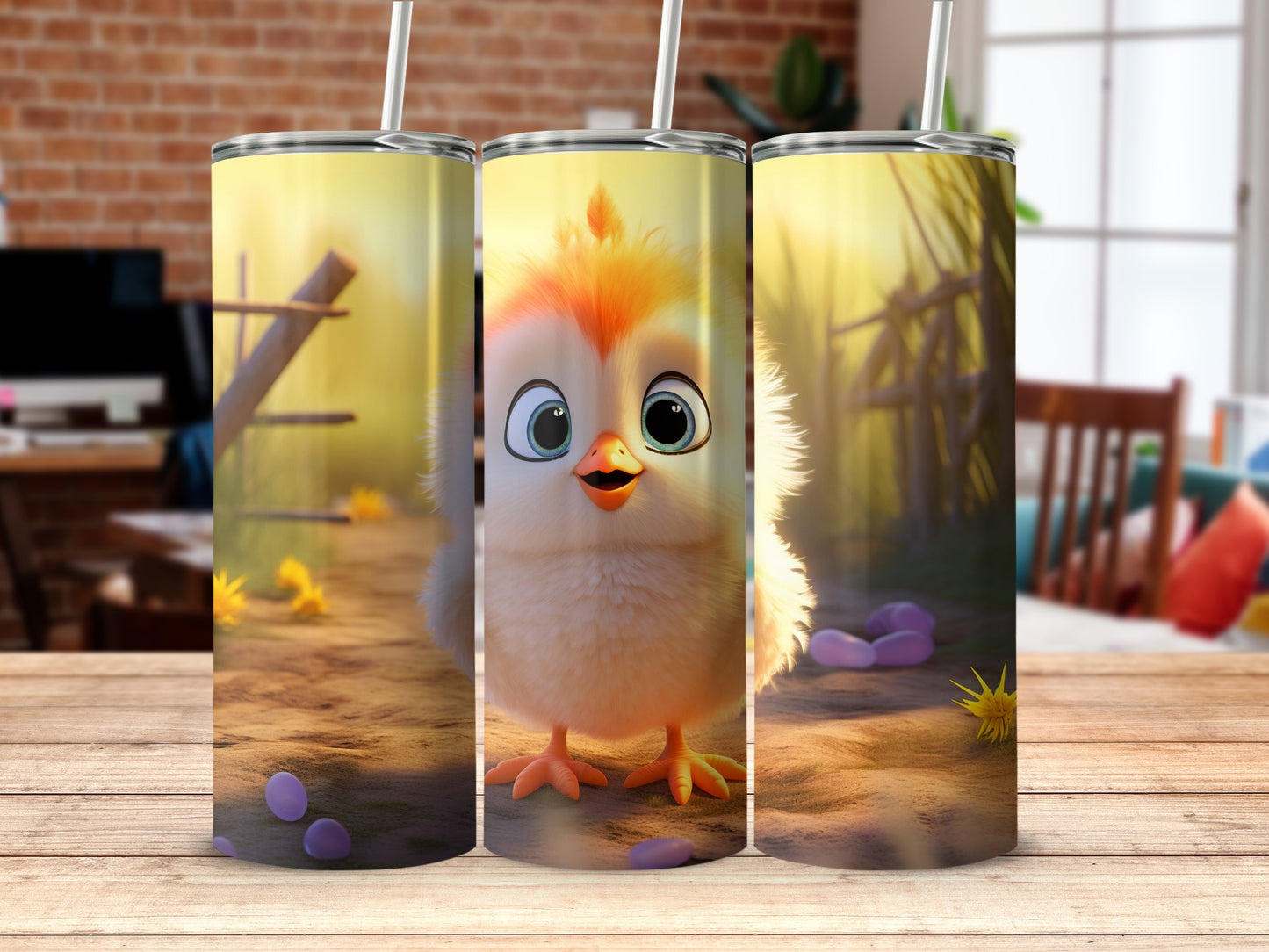 Adorable Chick Tumbler with Countryside Background