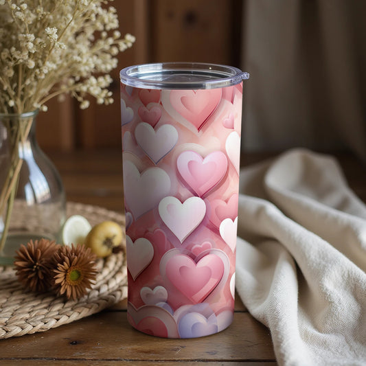 Pink Hearts Patterned Tumbler Perfect for Beverages