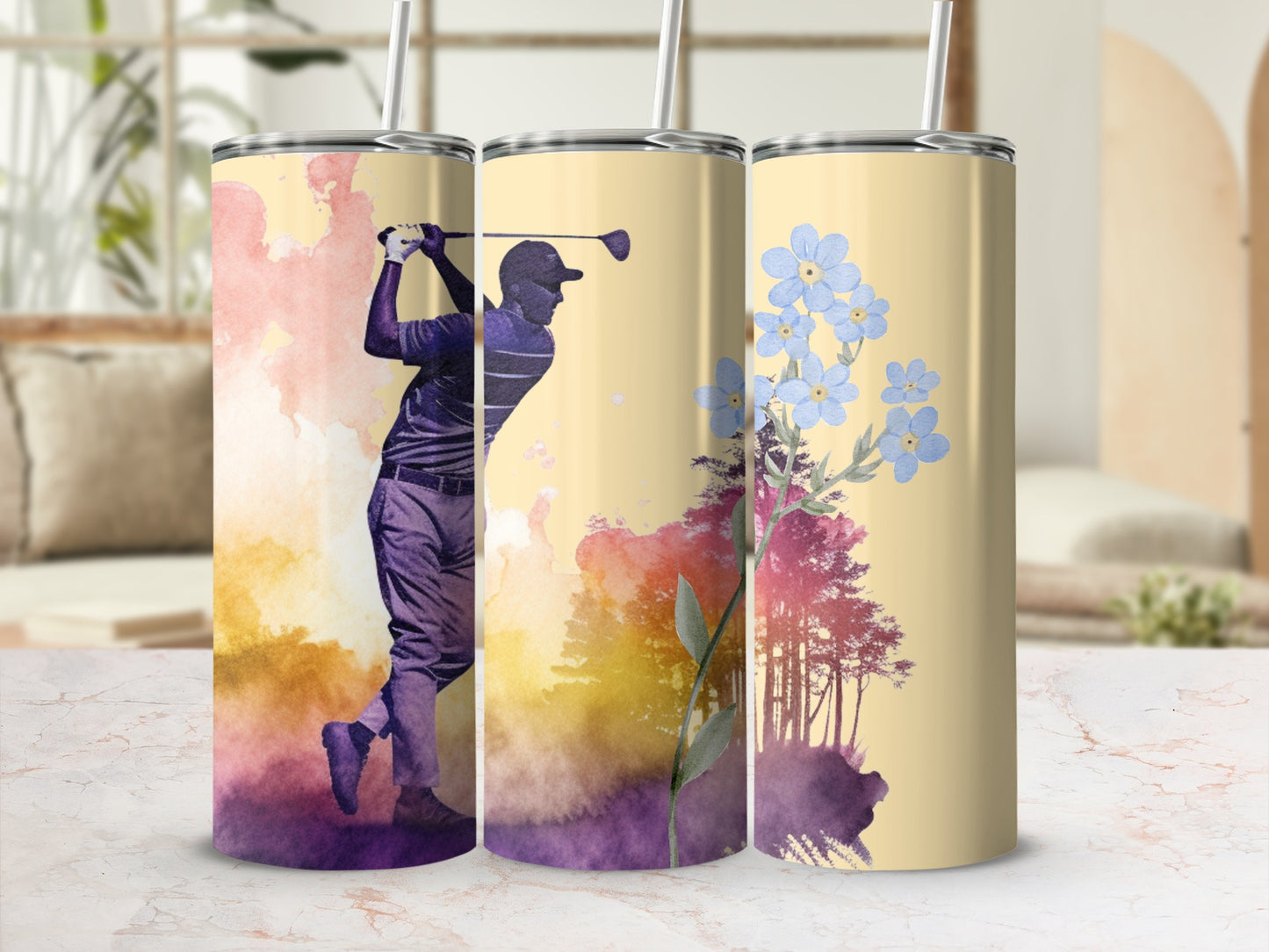 Golf Tumbler with Nature and Floral Design