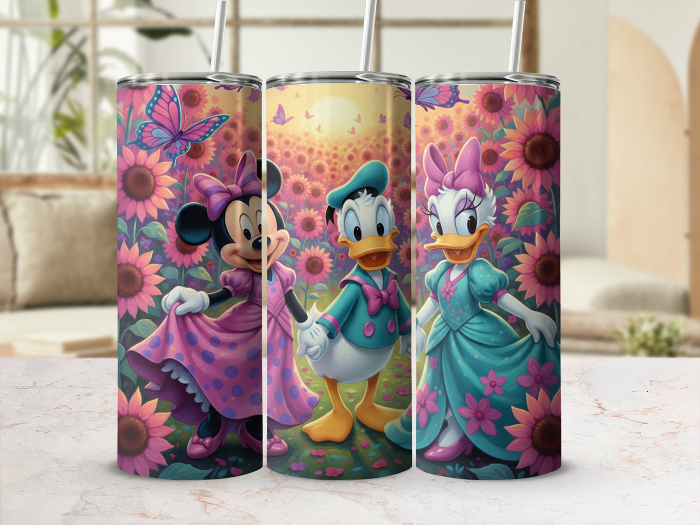 Colorful Cartoon Characters with Blossoms Tumbler