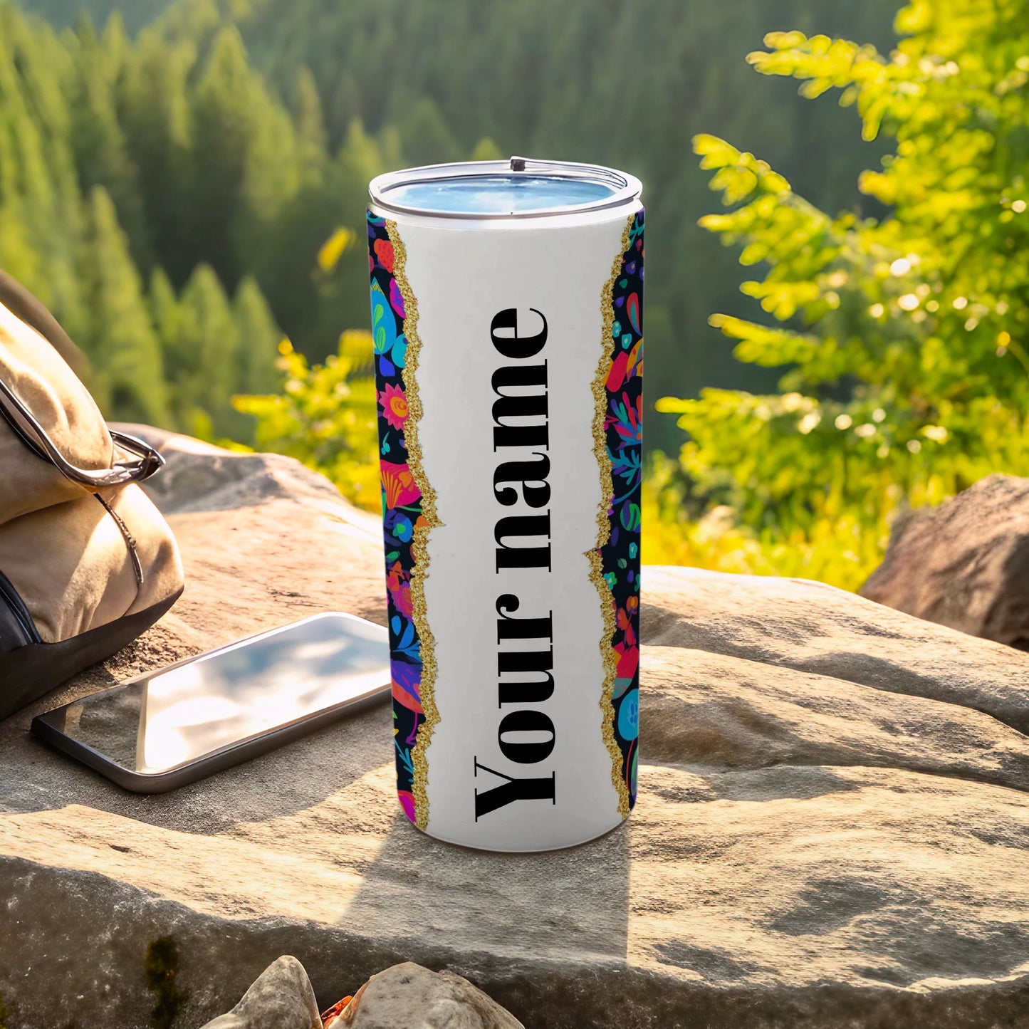 Personalized Floral Design Travel Tumbler with Your Name
