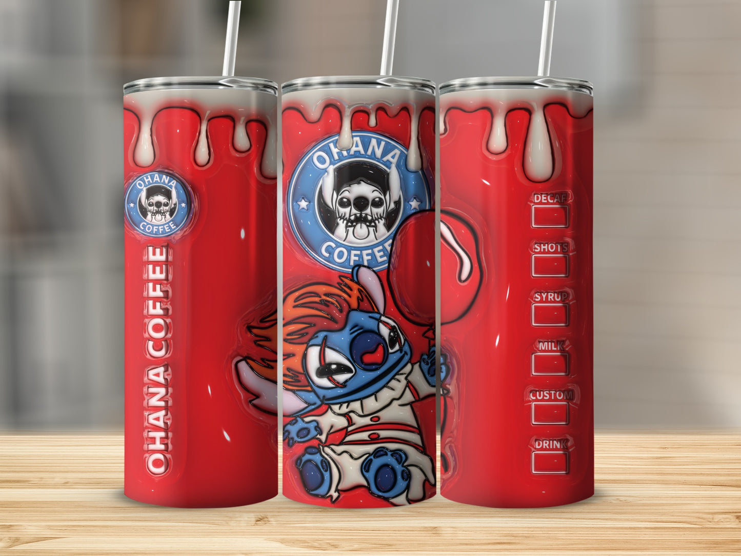 Fun Red Ohana Coffee Themed Tumbler for Fans