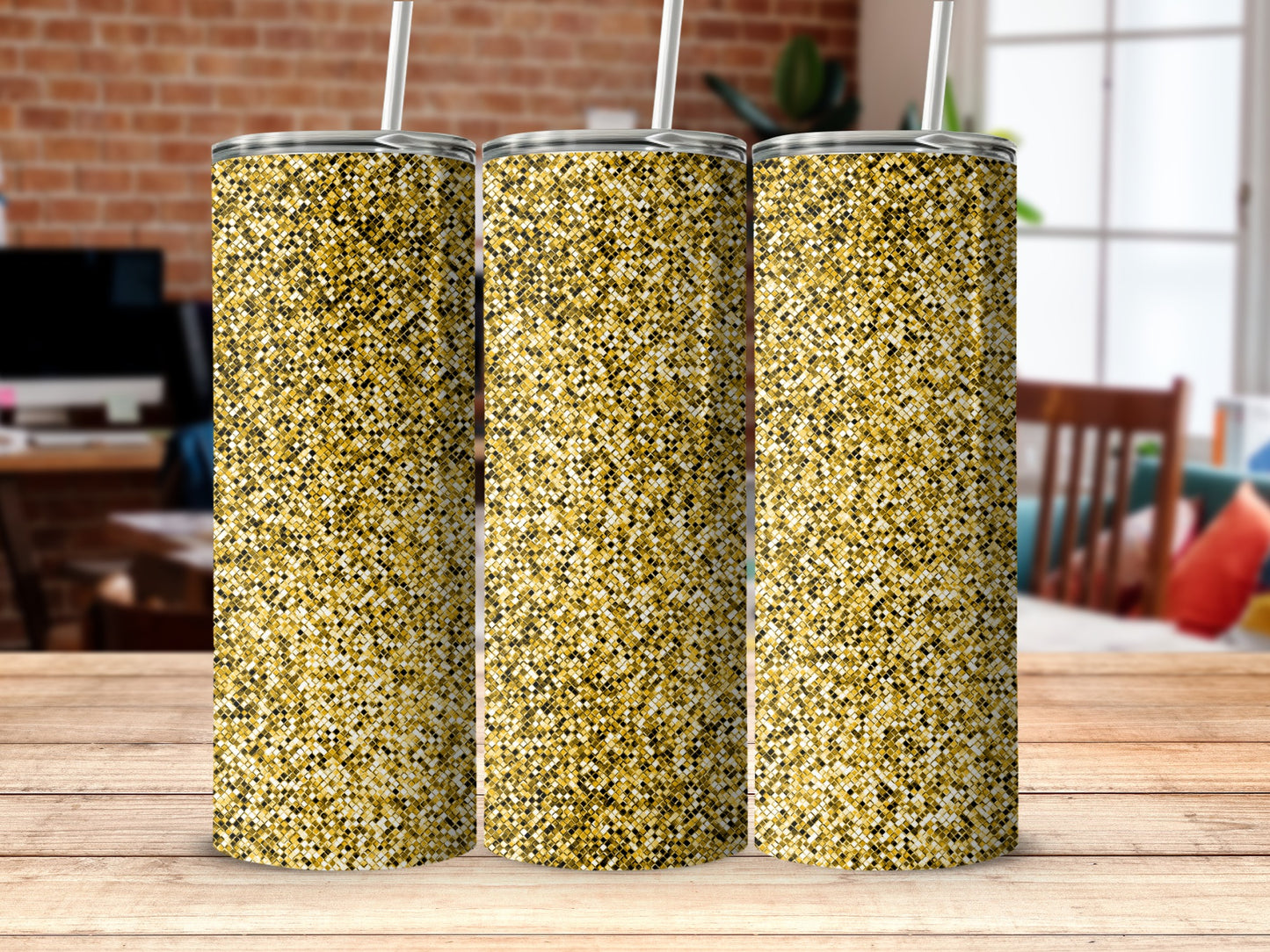 Glittery Gold Pattern Design Skinny Tumbler Product