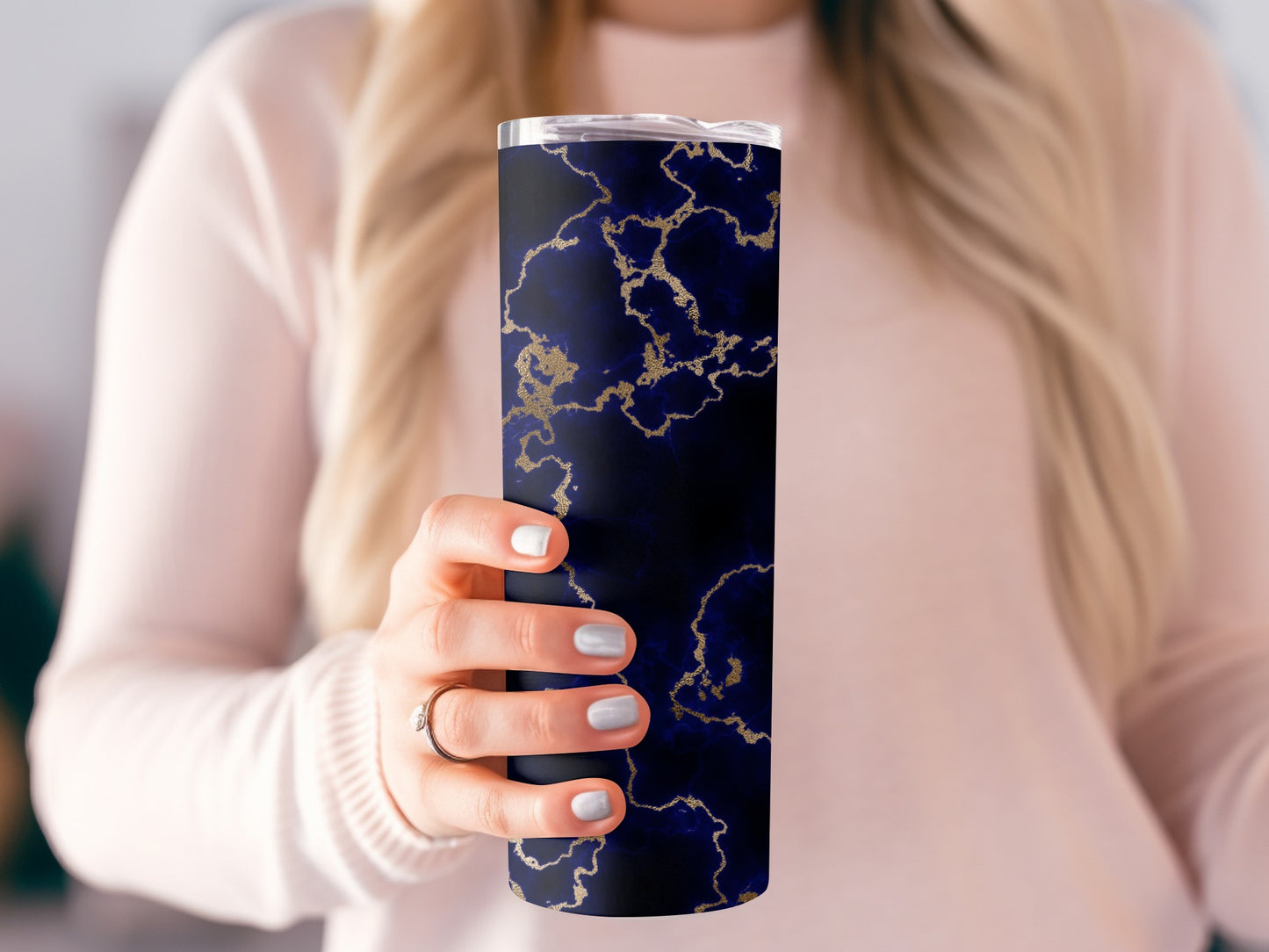 Navy and Gold Faux Marble Texture Seamless Tumblers