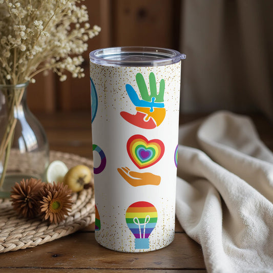 Vibrant Colorful Hand Heart Lightbulb Design Tumbler