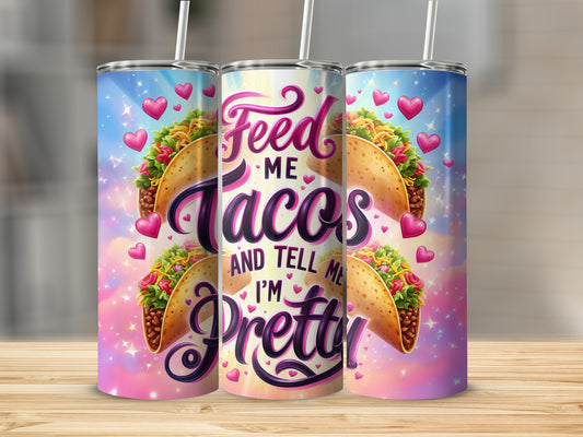 Feed ME Tacos AND TELL ME I'M Pretty Pink Heart Stars product type
Taco Tumbler
Feed Me Tacos
Pretty Tumbler
Heart Design
Pink Hearts
Foodie Gift
Funny Quote
Drinkware Item
Cute Tumbler
Beverage Cup
Novelty Tumbler
Stars Pattern
Mexican Food
Unique Design
Gift Idea
Women Gift
Birthday Present
Valentines Day
Taco Lover
Pretty Slogan