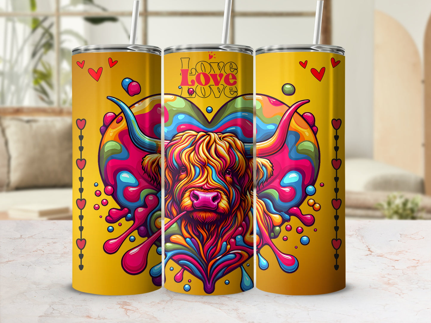 Colorful Bull Design Love Love Love Tumbler Product